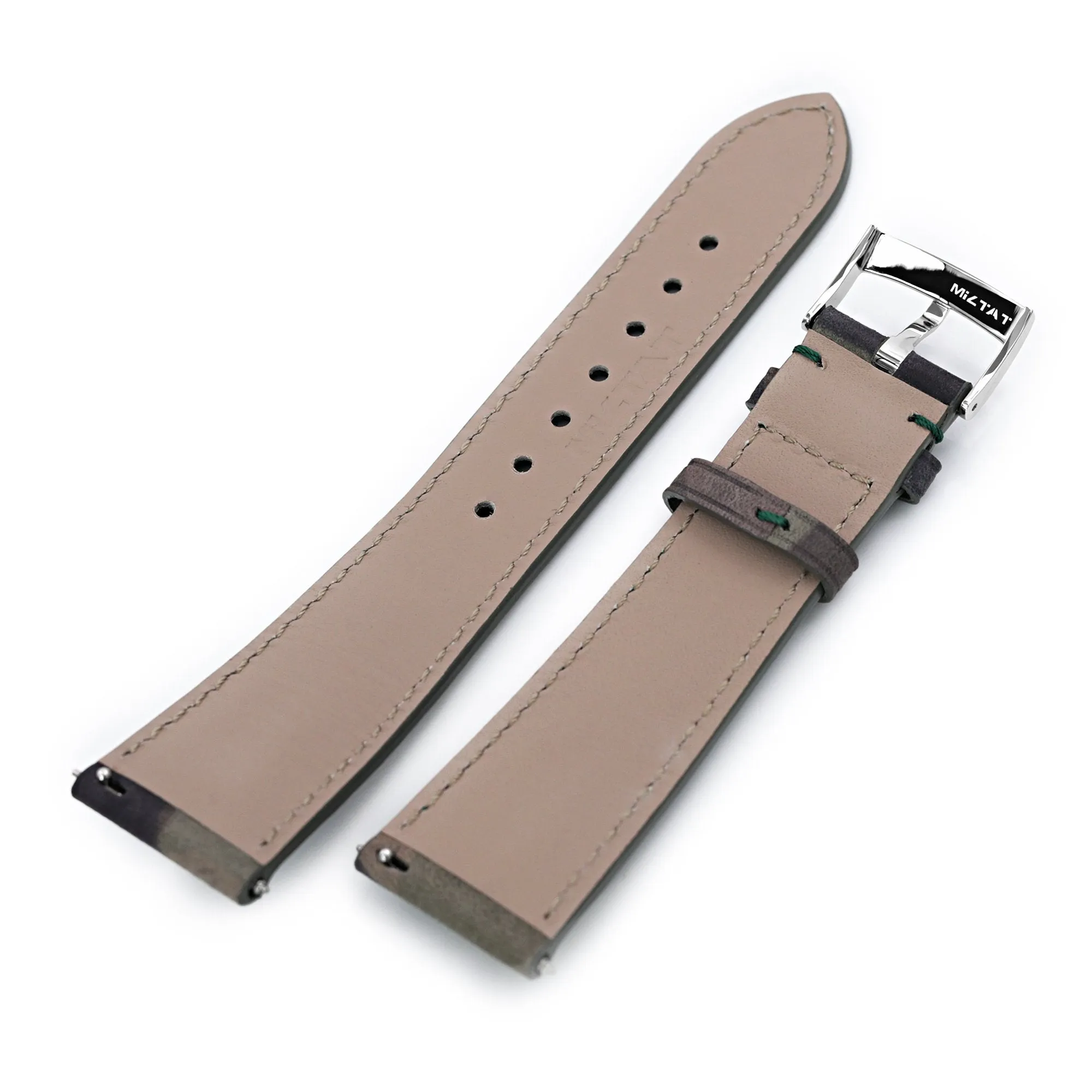 Quick Release, Forest Camo Pattern Italian Leather Tapered Watch Strap