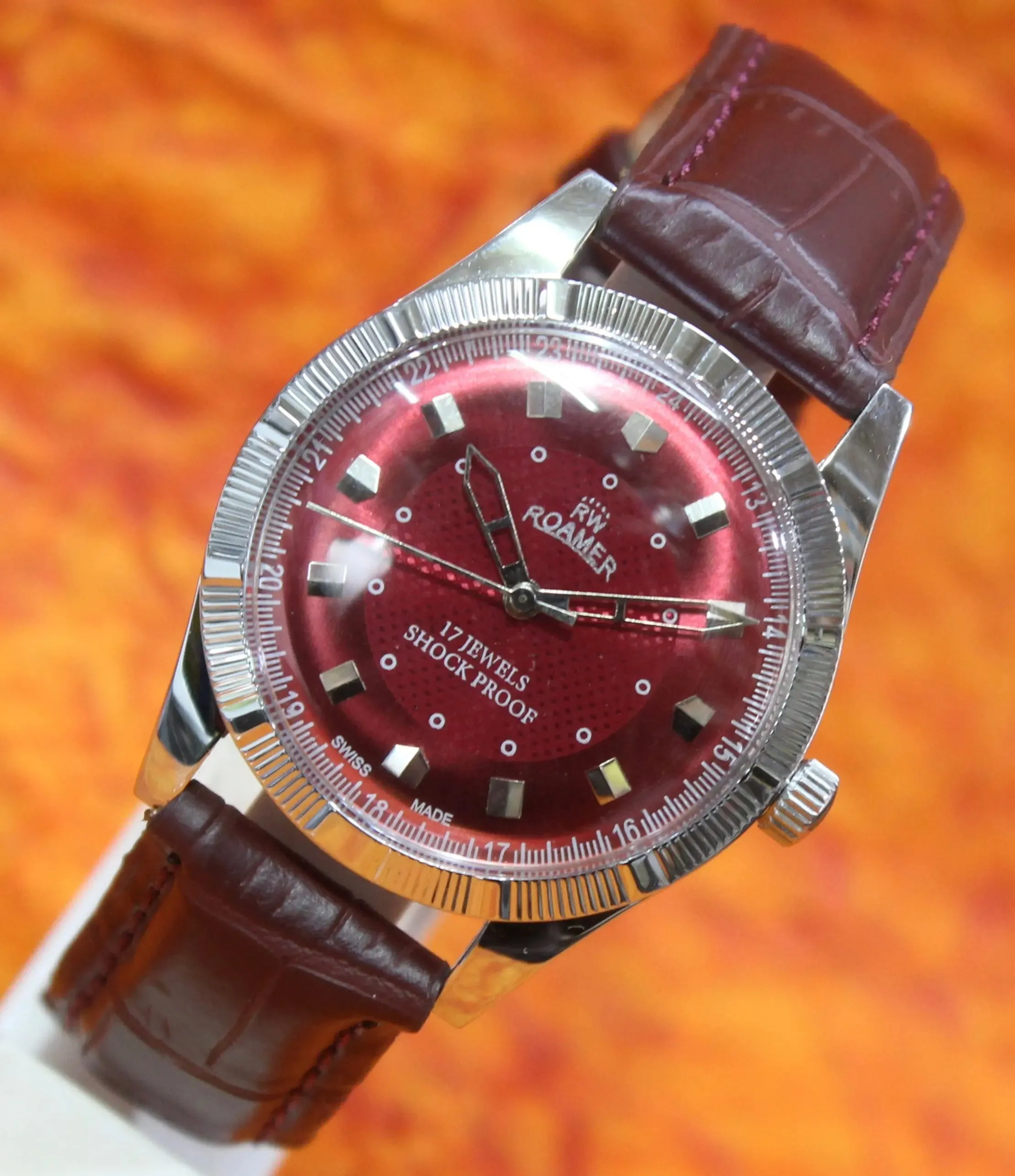 Red Dial Watch Roamer Vintage 17 Jewels FHF ST96 Mechanical Hand Winding Swiss Made