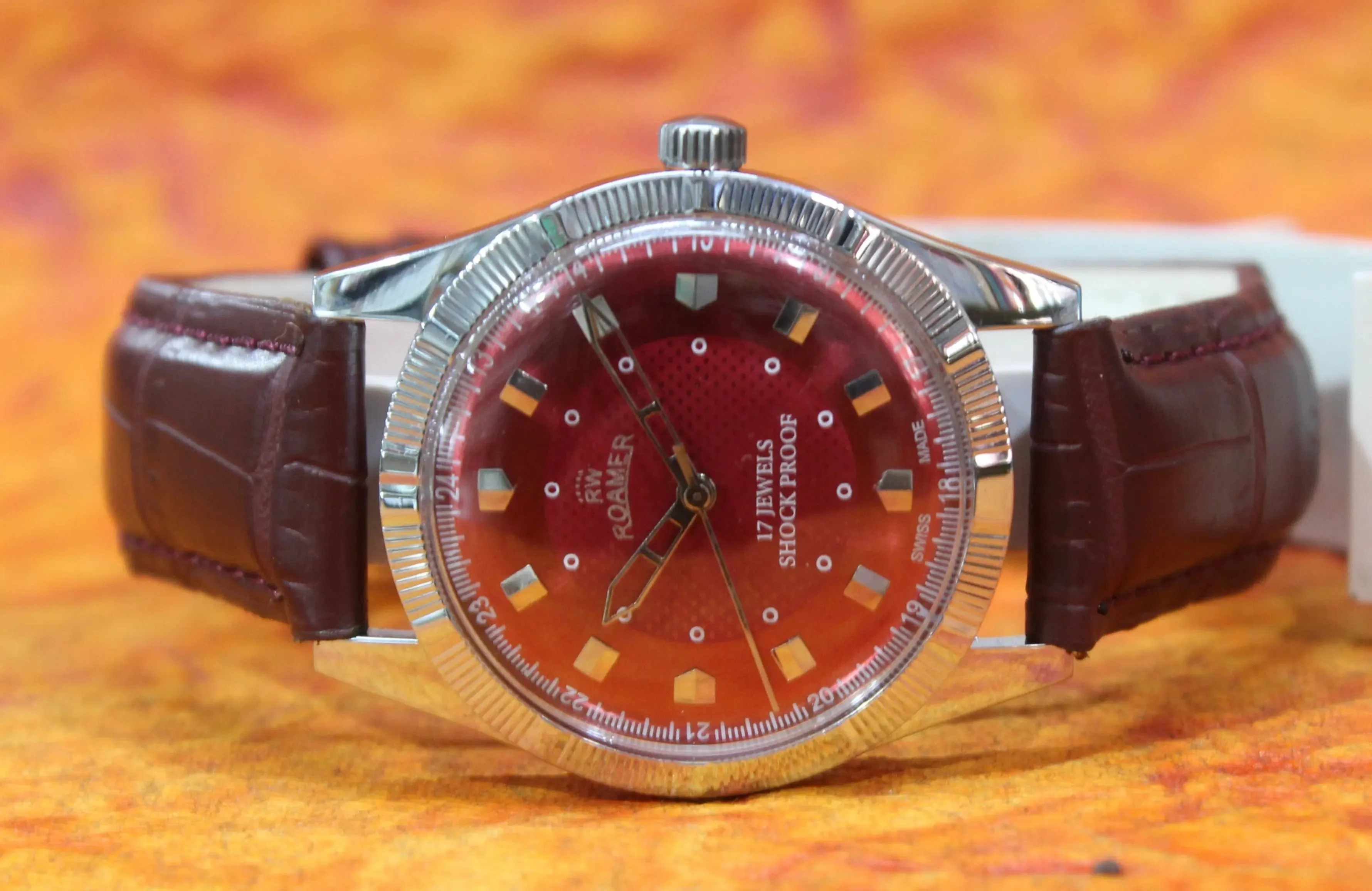 Red Dial Watch Roamer Vintage 17 Jewels FHF ST96 Mechanical Hand Winding Swiss Made