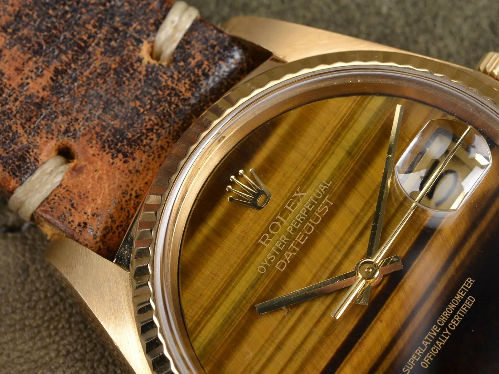 ROLEX 18 KT GOLD DATEJUST 16018 ‘TIGER EYE’