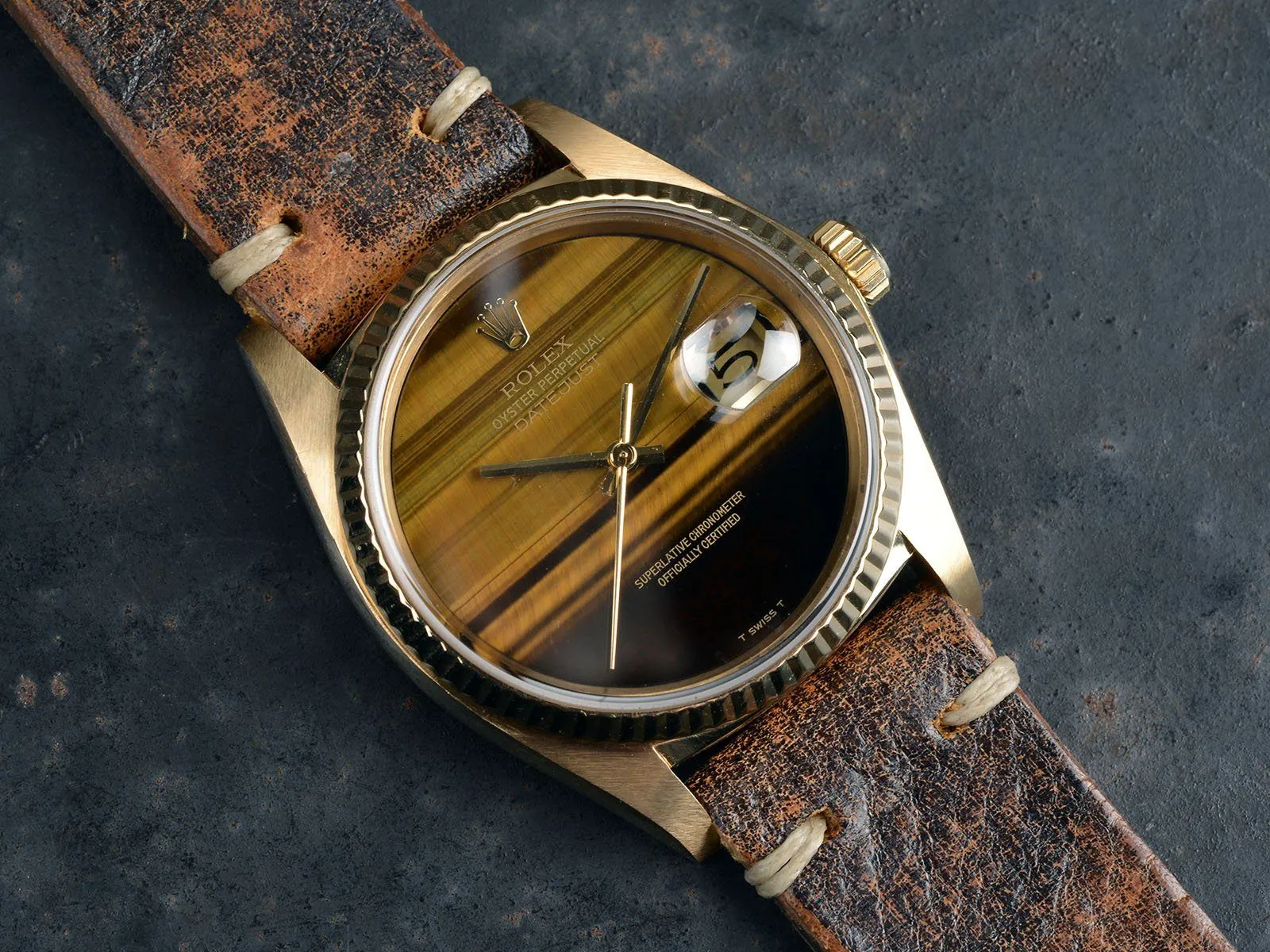 ROLEX 18 KT GOLD DATEJUST 16018 ‘TIGER EYE’