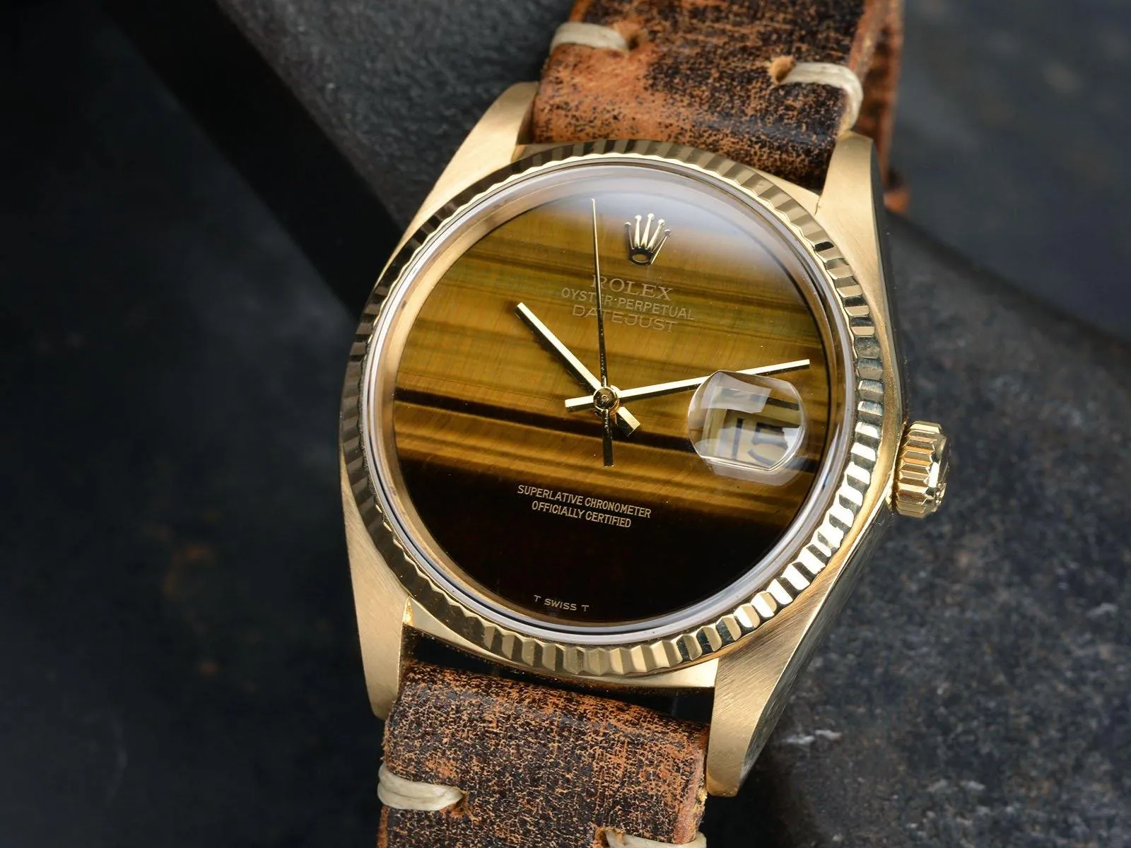 ROLEX 18 KT GOLD DATEJUST 16018 ‘TIGER EYE’