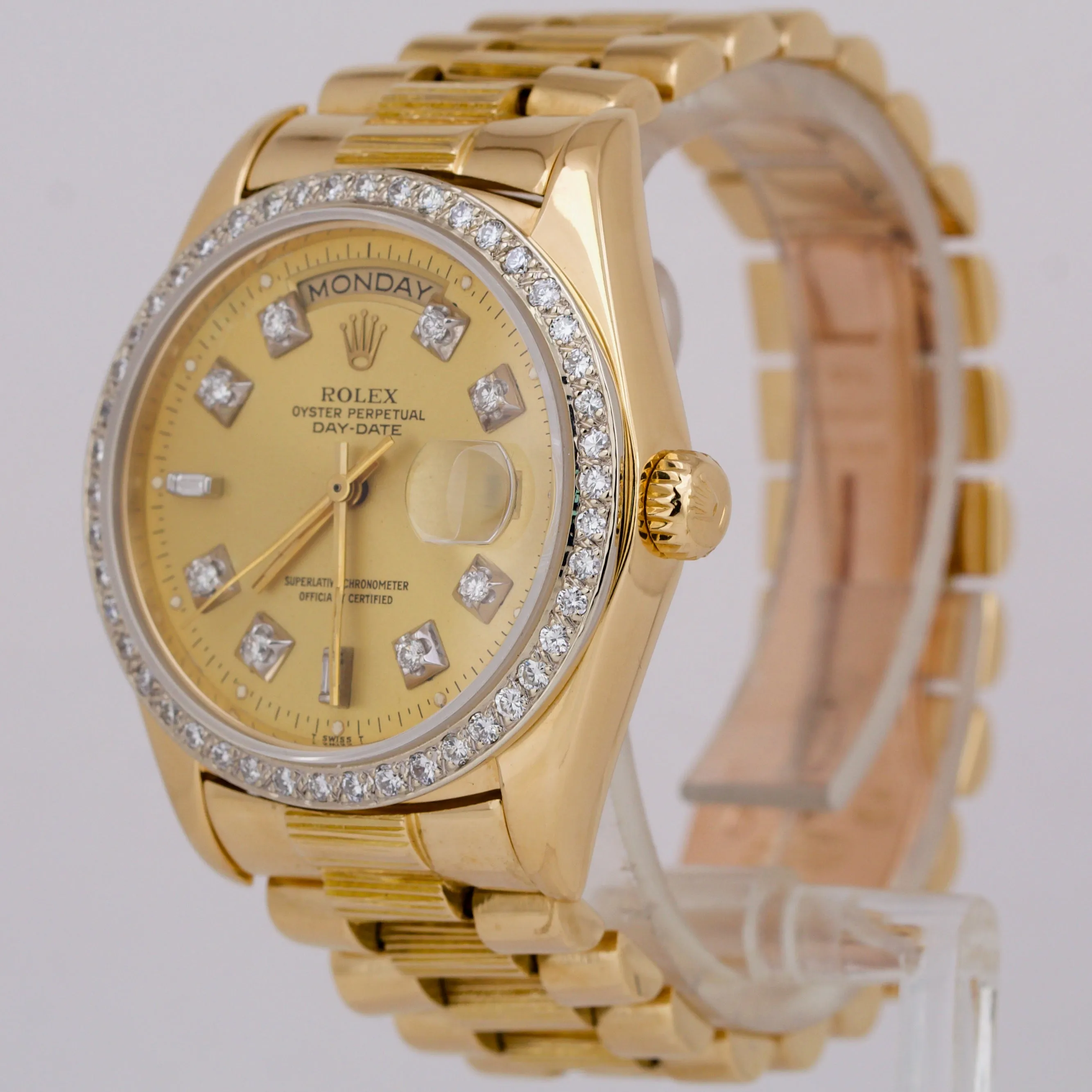 Rolex Day-Date President 36mm DIAMOND Champagne BARK 18K Yellow Gold Watch 18038