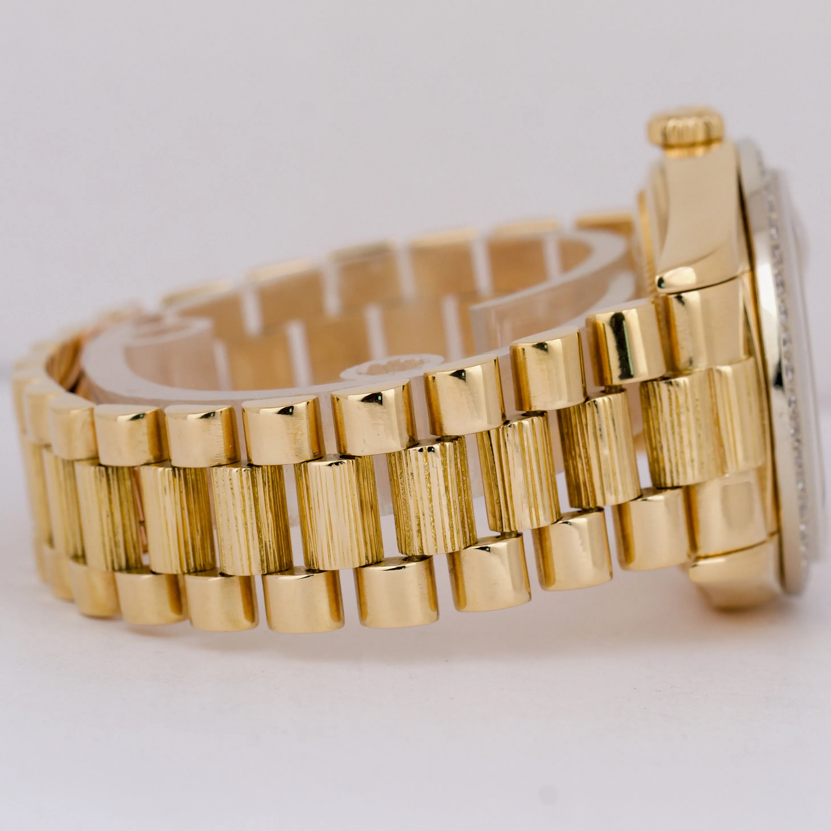 Rolex Day-Date President 36mm DIAMOND Champagne BARK 18K Yellow Gold Watch 18038