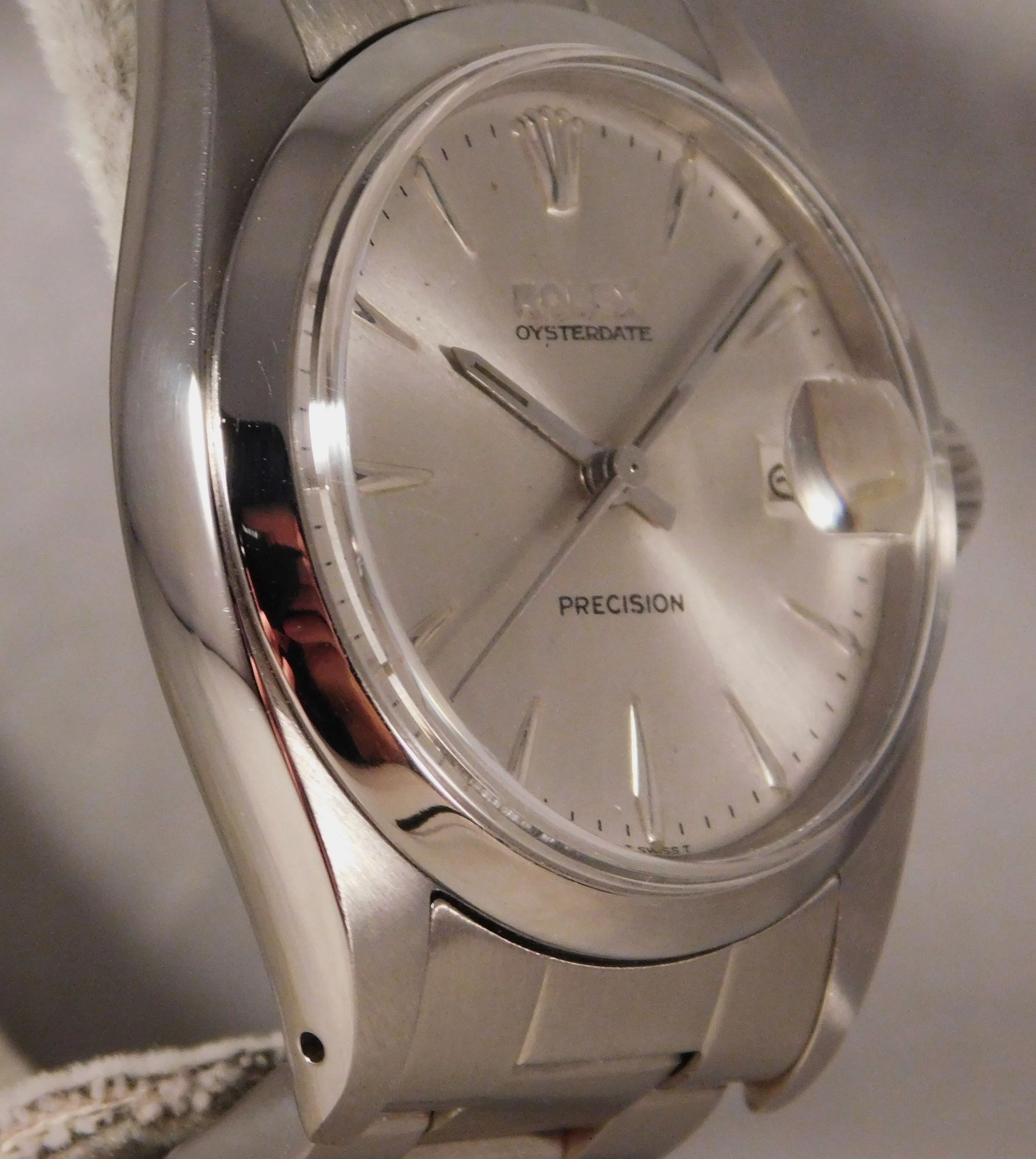 Rolex Oysterdate Precision 6494 Silver Sunburst Dial SS Vintage 1957 Mens Watch....34mm