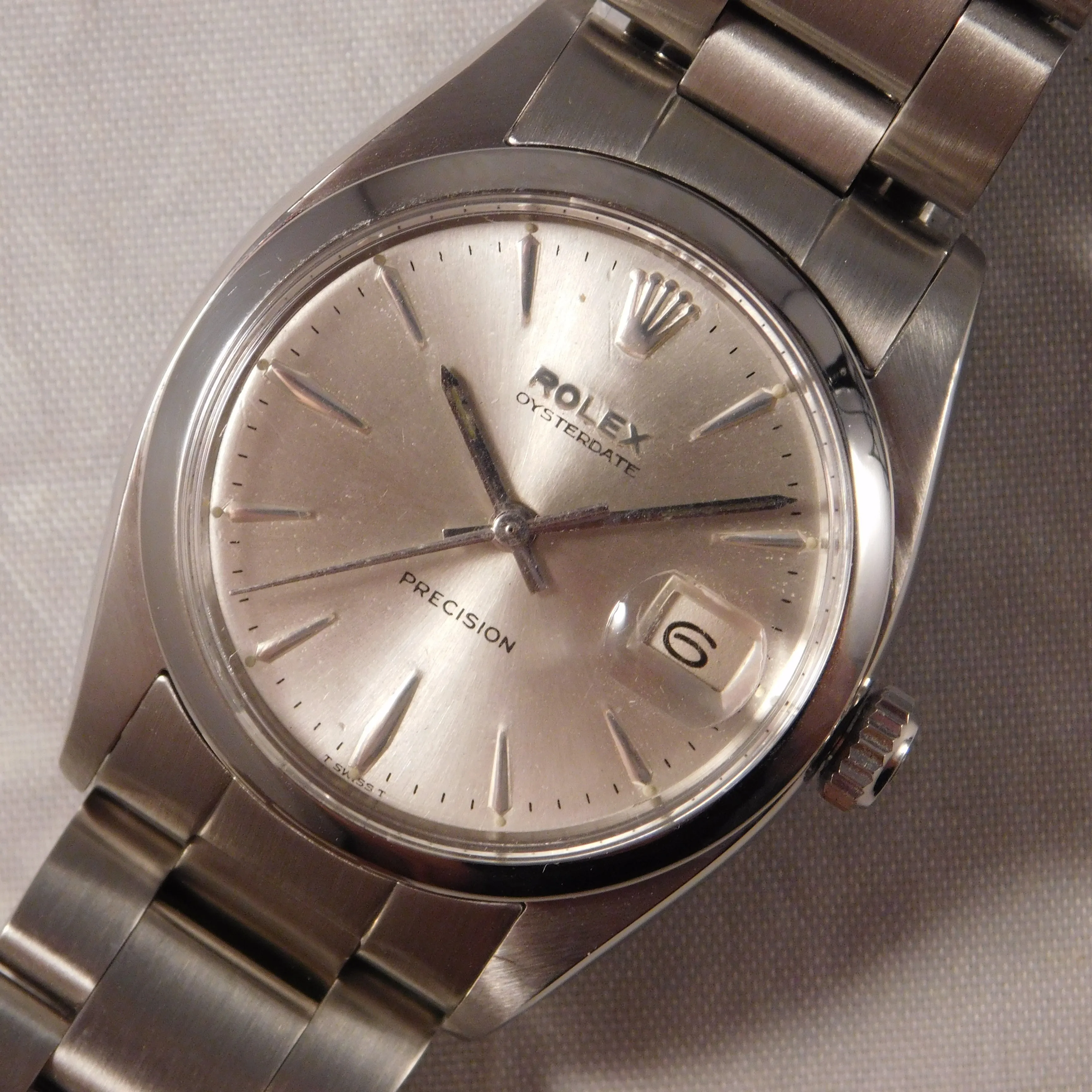 Rolex Oysterdate Precision 6494 Silver Sunburst Dial SS Vintage 1957 Mens Watch....34mm