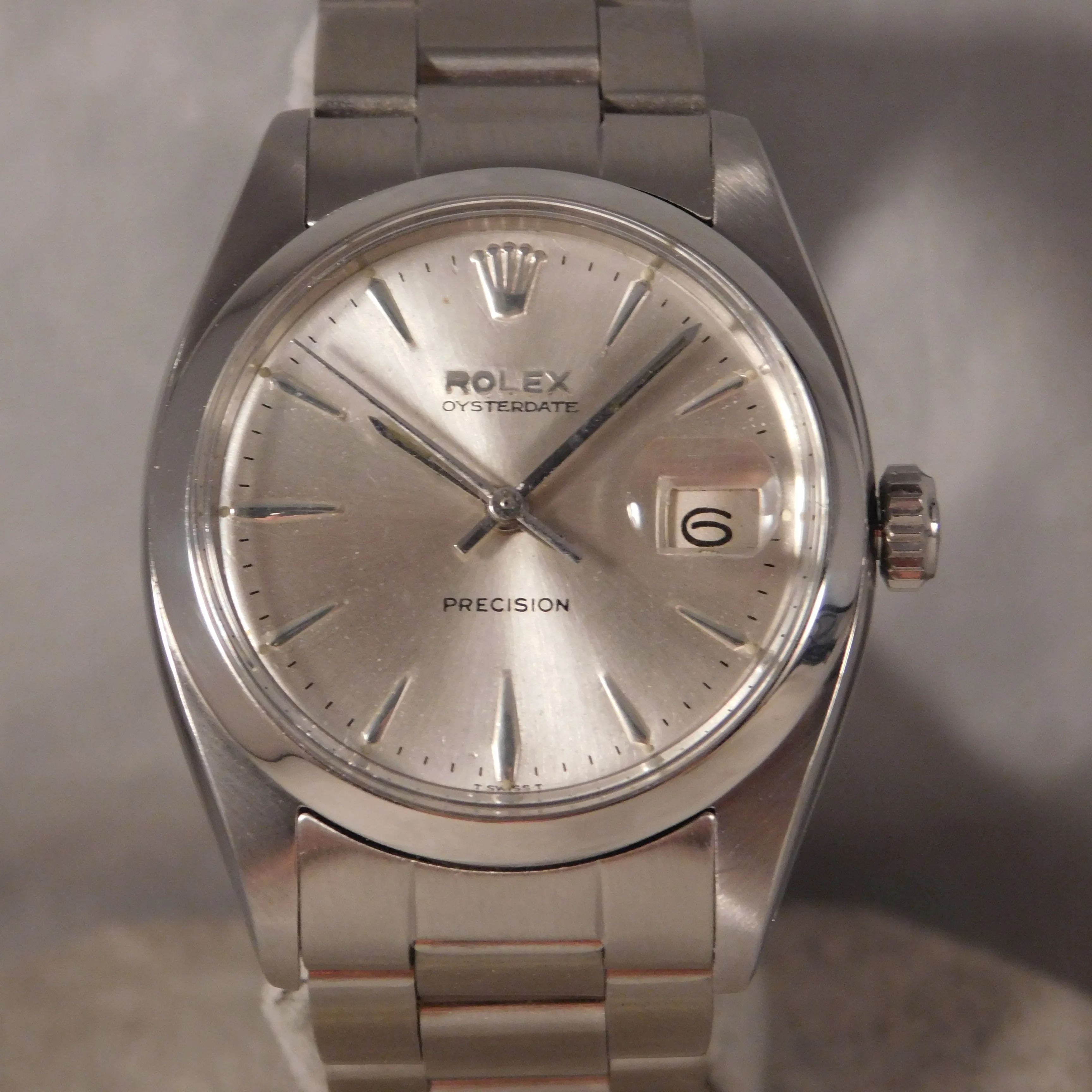 Rolex Oysterdate Precision 6494 Silver Sunburst Dial SS Vintage 1957 Mens Watch....34mm