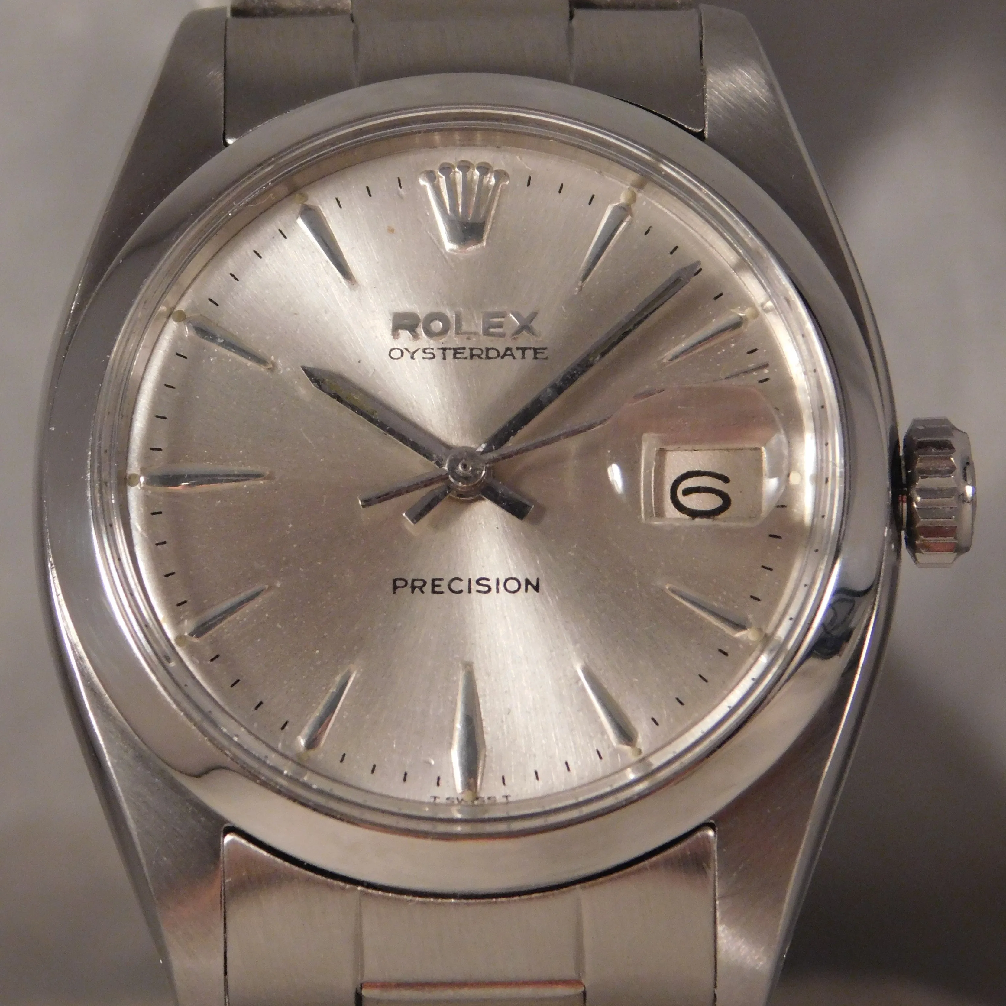 Rolex Oysterdate Precision 6494 Silver Sunburst Dial SS Vintage 1957 Mens Watch....34mm