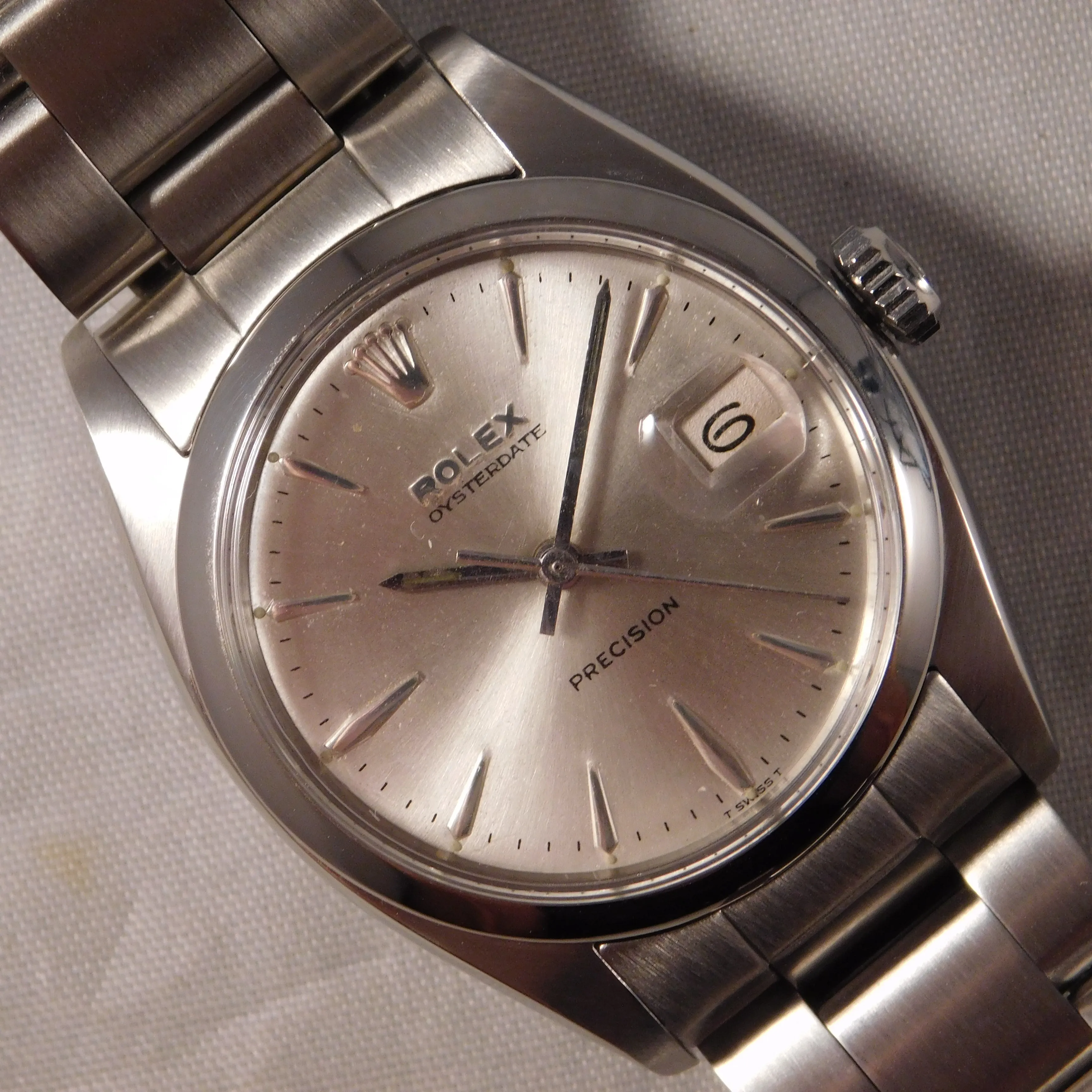 Rolex Oysterdate Precision 6494 Silver Sunburst Dial SS Vintage 1957 Mens Watch....34mm