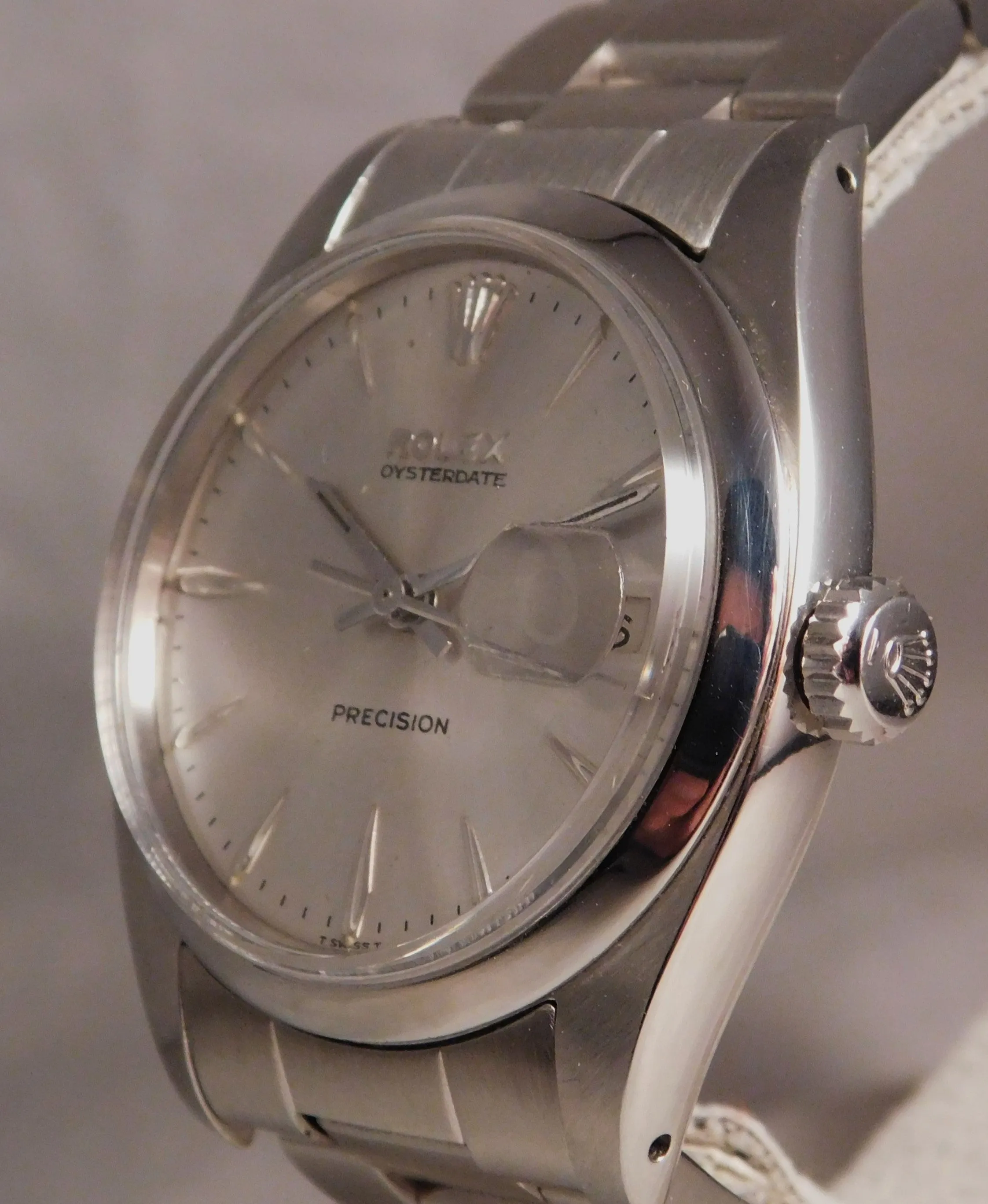 Rolex Oysterdate Precision 6494 Silver Sunburst Dial SS Vintage 1957 Mens Watch....34mm