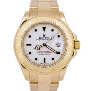 Rolex Yacht-Master 40mm WHITE 18K Yellow Gold NO-HOLES Oyster Date Watch 16628