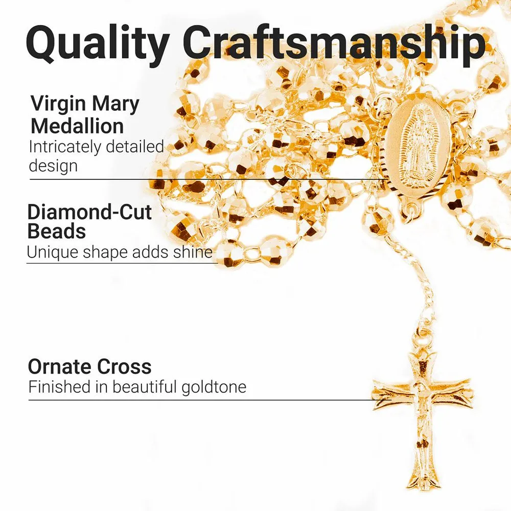 Rosary Necklace for Women - Lariat Cross Necklace in Goldtone - Fashion Rosary Bead Necklaces - 21" Chain Length Jewelry Catholic Faith Christian Religious Birthday Mothers Day Gifts for Mom
