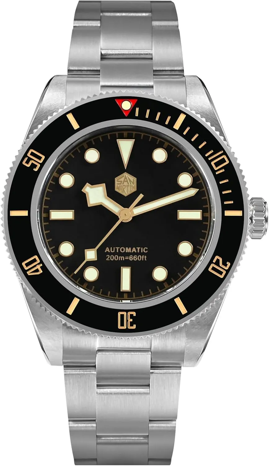 San Martin Watches for Men - NH35 Movement Automatic Dive Watch SN008GC 40mm Mens Watch 20Bar Waterproof Sapphire Crystal Luminous Mechanical Wristwatch