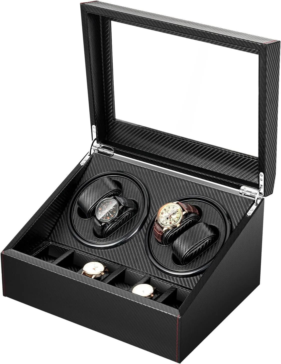 SHZICMY Watch Winder Box with Silent Bidirectional Motor, 4 Rotating  6 Storage Compartments, 10dB Quiet Automatic Watch Winder for Men/Women