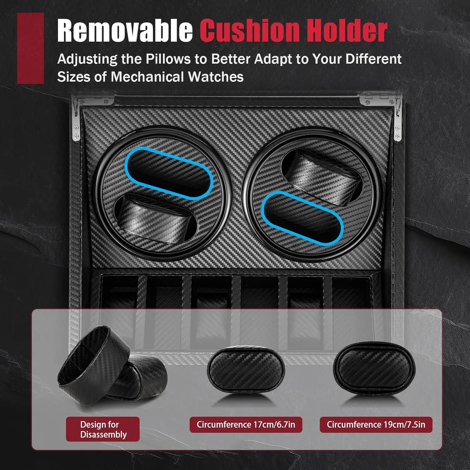 SHZICMY Watch Winder Box with Silent Bidirectional Motor, 4 Rotating  6 Storage Compartments, 10dB Quiet Automatic Watch Winder for Men/Women