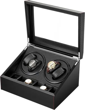SHZICMY Watch Winder Box with Silent Bidirectional Motor, 4 Rotating  6 Storage Compartments, 10dB Quiet Automatic Watch Winder for Men/Women