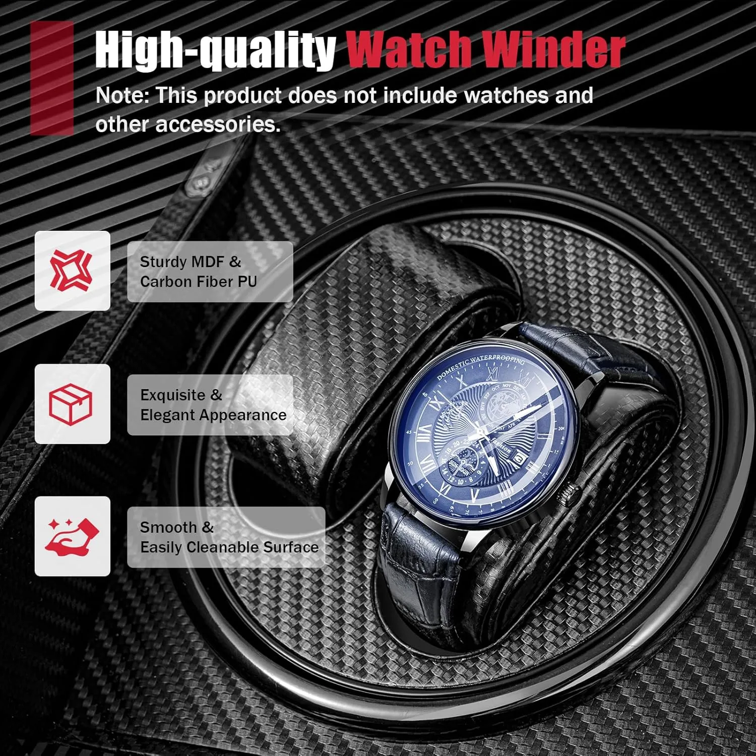 SHZICMY Watch Winder Box with Silent Bidirectional Motor, 4 Rotating  6 Storage Compartments, 10dB Quiet Automatic Watch Winder for Men/Women