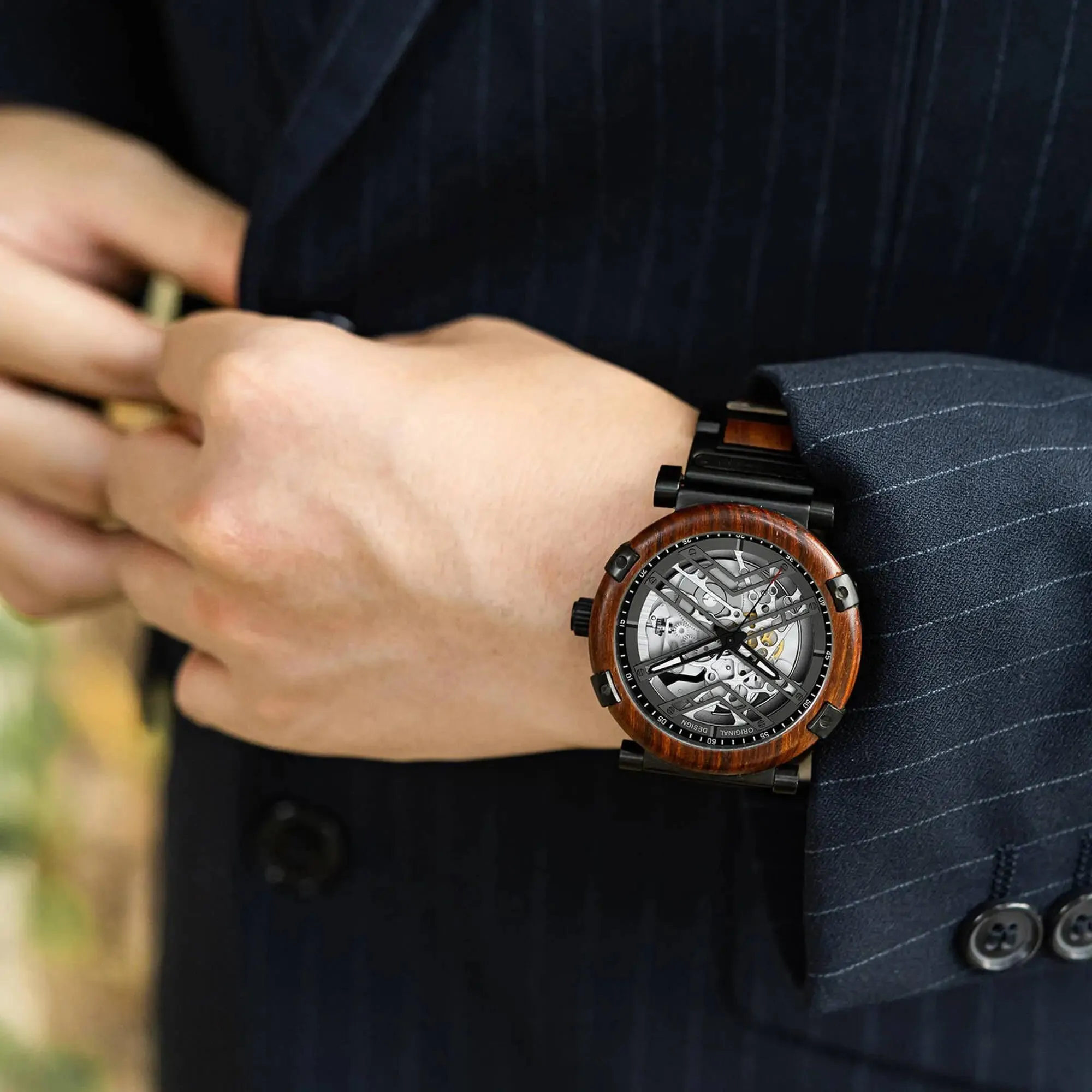 Skeleton Watches - Automatic Mechanical Men's Wooden Watch - Natural Rosewood