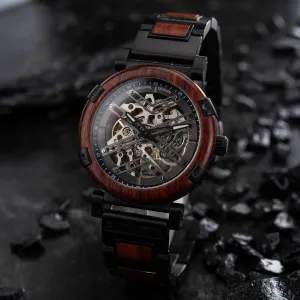 Skeleton Watches - Automatic Mechanical Men's Wooden Watch - Natural Rosewood