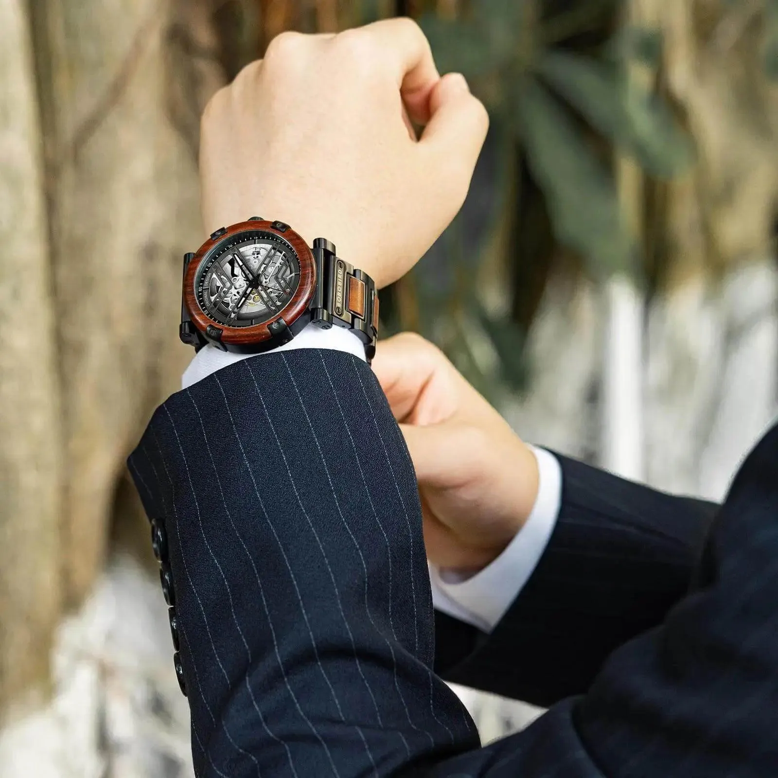 Skeleton Watches - Automatic Mechanical Men's Wooden Watch - Natural Rosewood