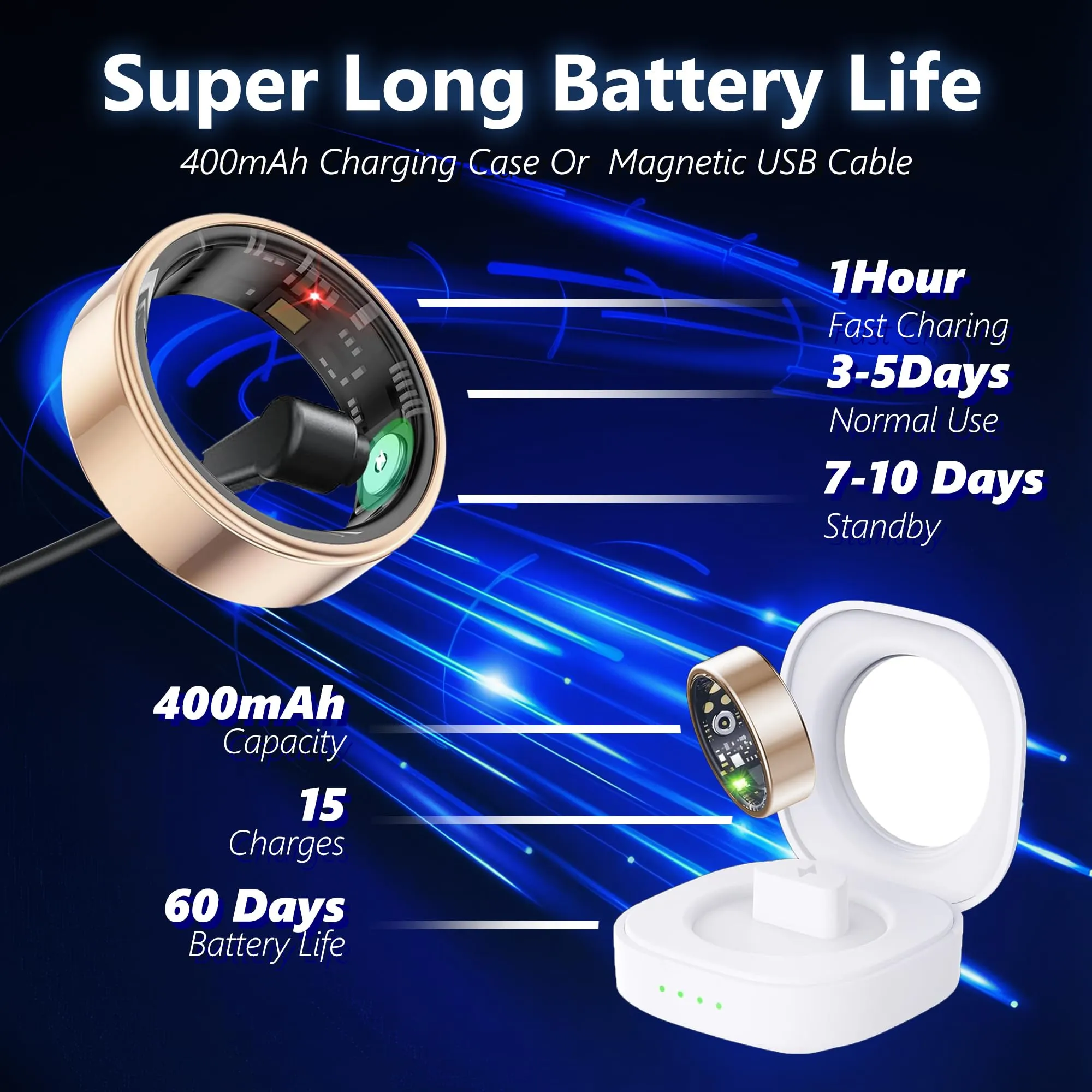 Smart Health Ring for Women Men Fitness Tracker with Heart Rate, Blood Oxygen, Blood Pressure, Sleep Monitoring, Step Counting, IP68 Waterproof for iPhone and Android, No Subscription Fee, Gold 8