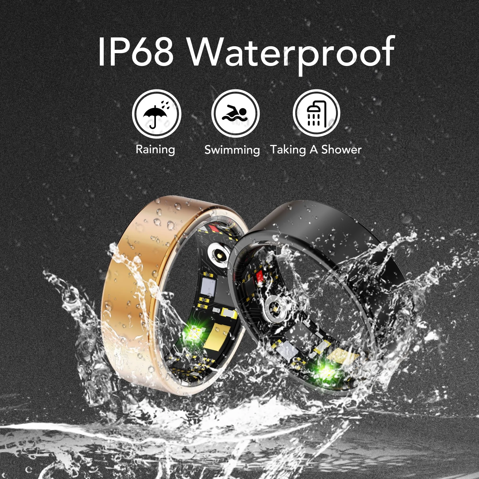 Smart Health Ring for Women Men Fitness Tracker with Heart Rate, Blood Oxygen, Blood Pressure, Sleep Monitoring, Step Counting, IP68 Waterproof for iPhone and Android, No Subscription Fee, Gold 8