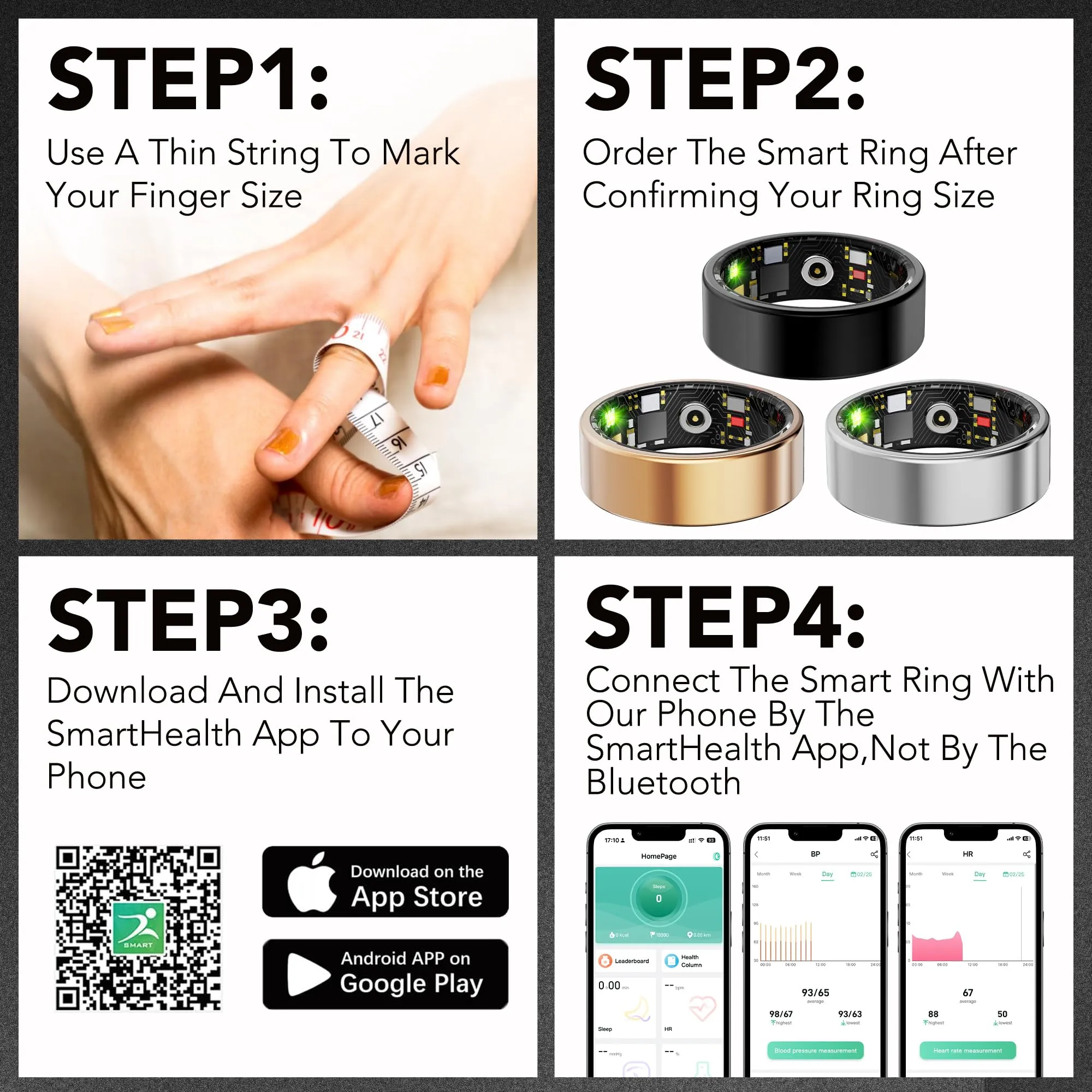 Smart Health Ring for Women Men Fitness Tracker with Heart Rate, Blood Oxygen, Blood Pressure, Sleep Monitoring, Step Counting, IP68 Waterproof for iPhone and Android, No Subscription Fee, Gold 8