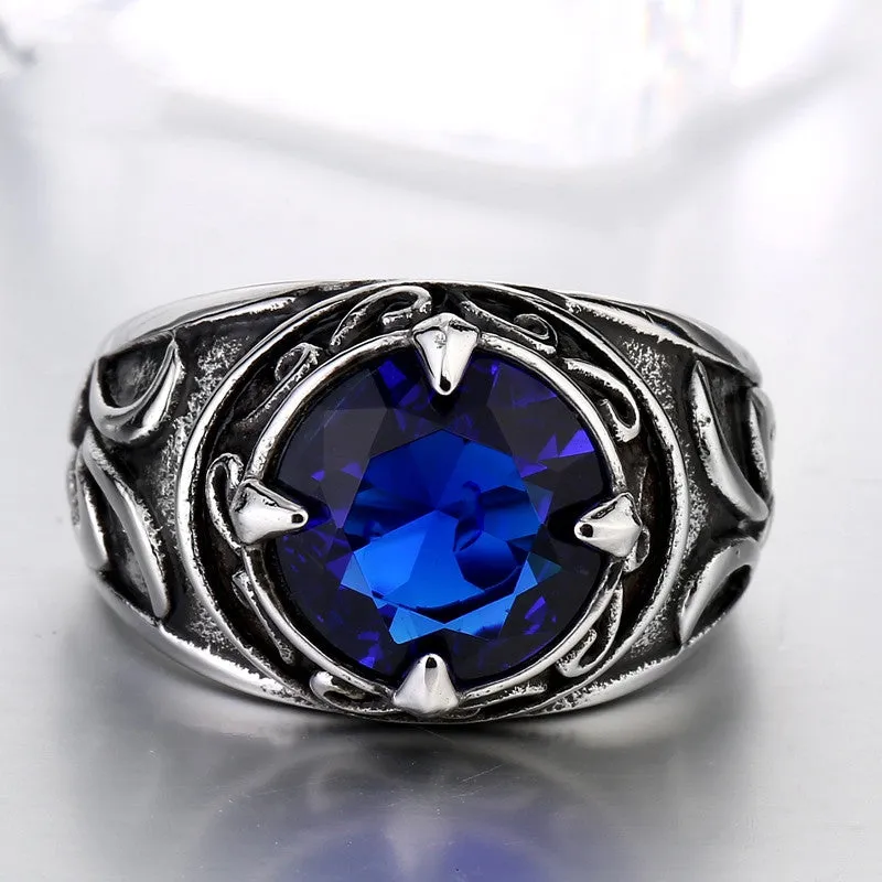 Steel soldier New Arrival blue stone Fashion Stainless Steel Jewelry exquisite titanium steel men ring