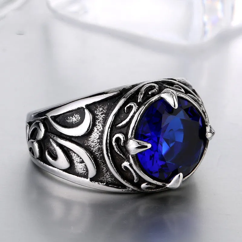 Steel soldier New Arrival blue stone Fashion Stainless Steel Jewelry exquisite titanium steel men ring