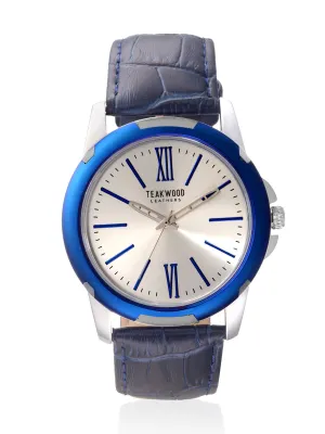 Teakwood leather Blue Men Analog Watch