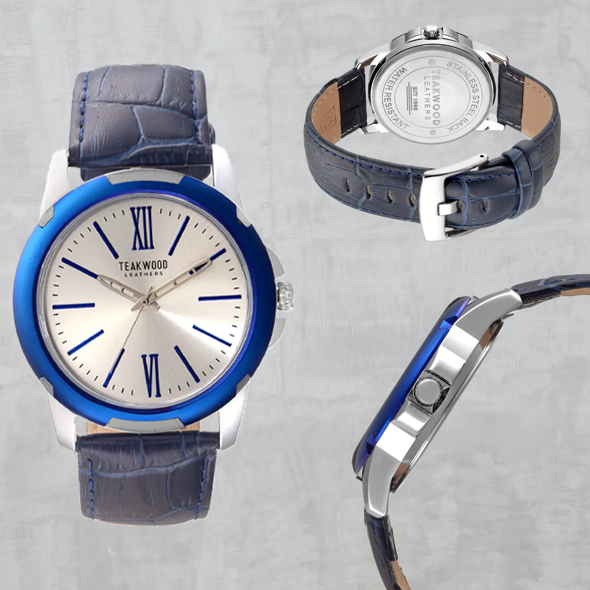 Teakwood leather Blue Men Analog Watch