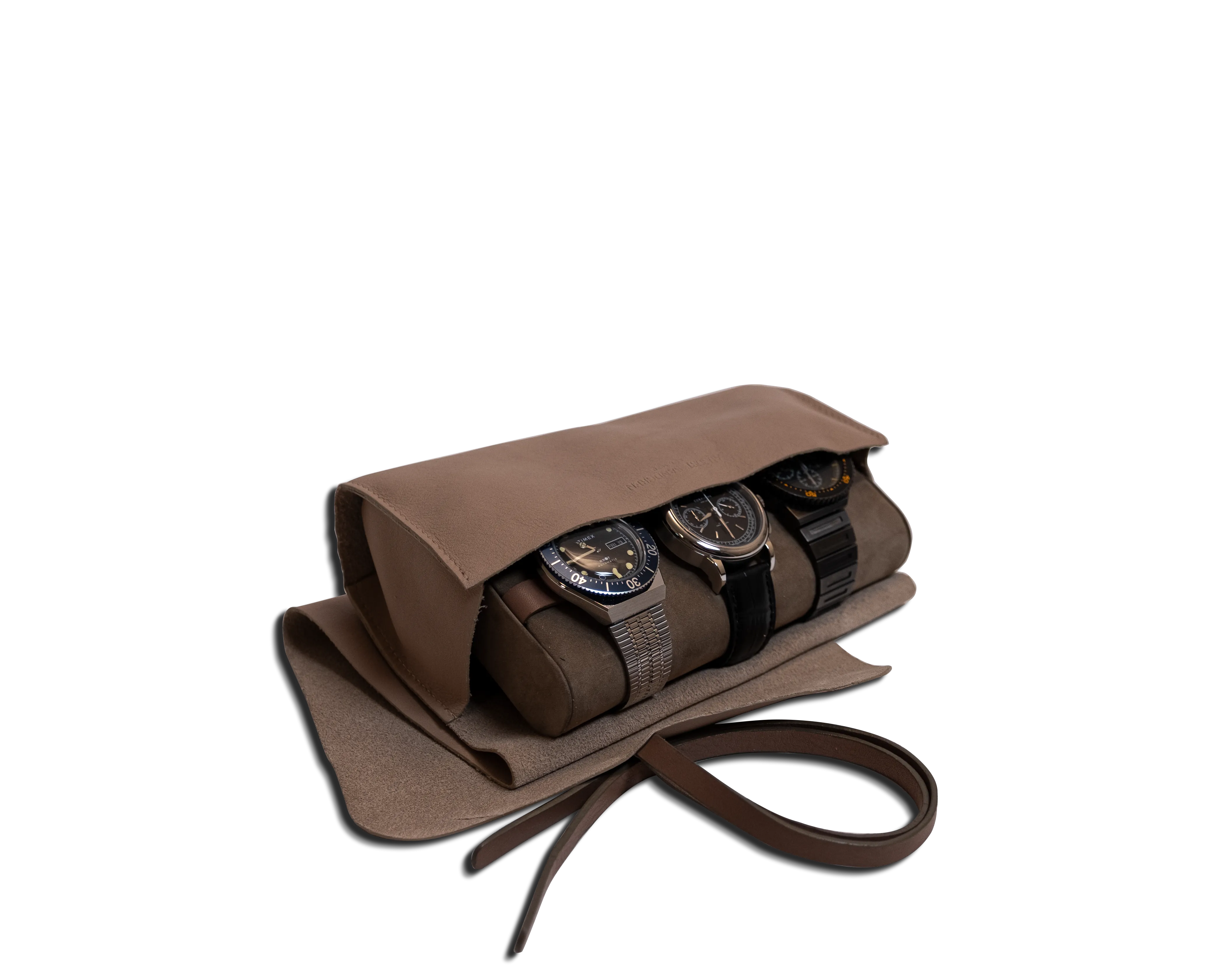 The Watchbox: Watch-on-the-go-roll with pillow - Light brown