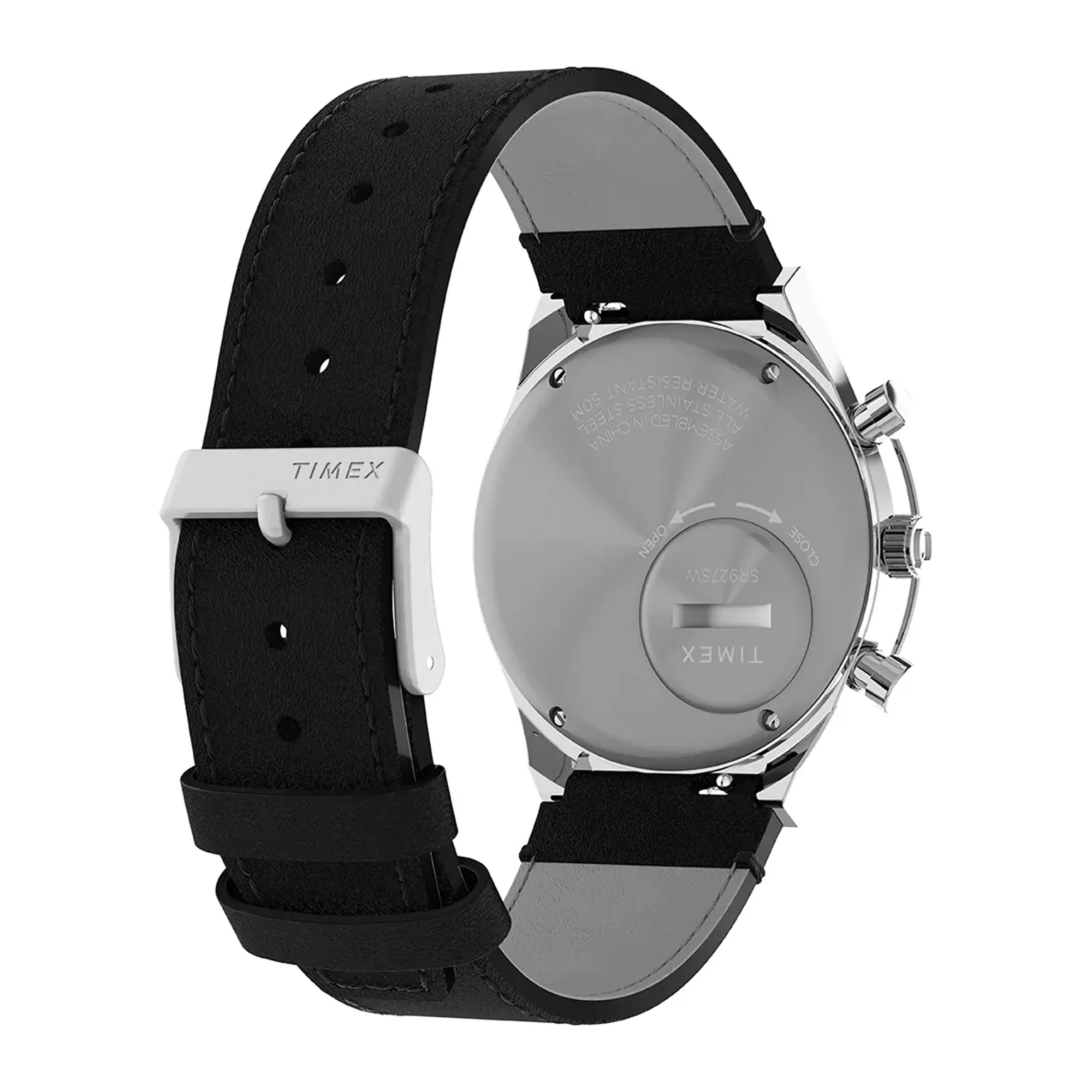 Timex Mens Q Timex Chronograph White Dial Black Strap