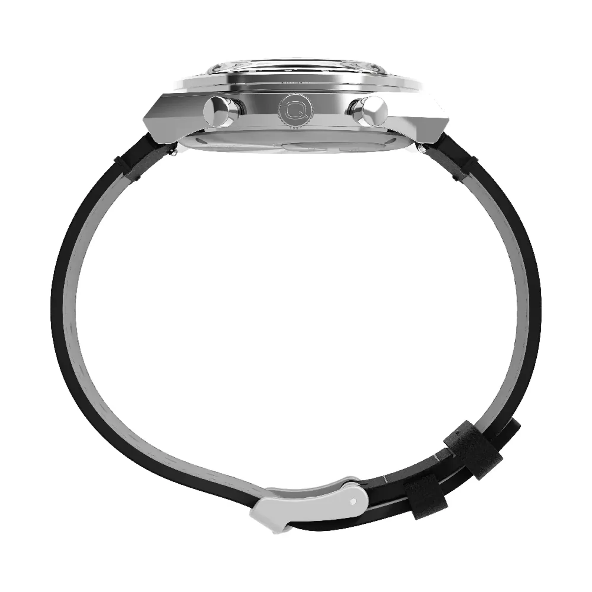 Timex Mens Q Timex Chronograph White Dial Black Strap