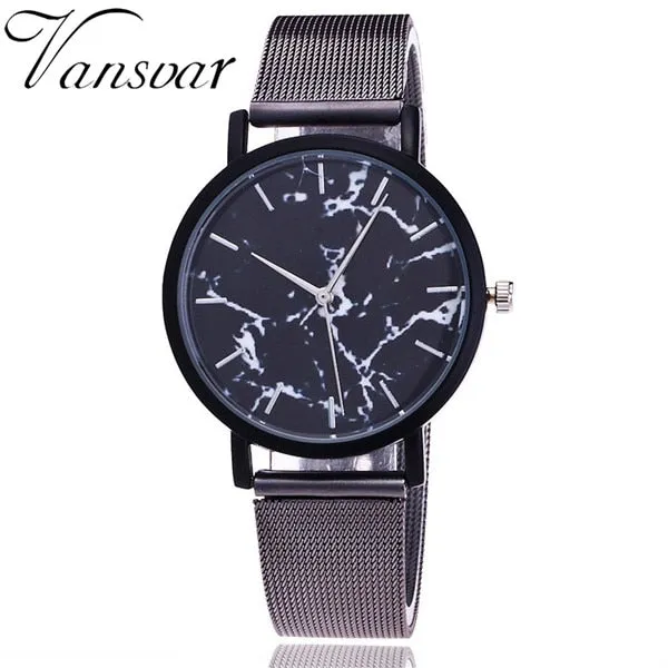 Vansvar Brand Fashion Silver Gold Mesh Band Creative Marble Wrist