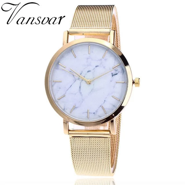 Vansvar Brand Fashion Silver Gold Mesh Band Creative Marble Wrist