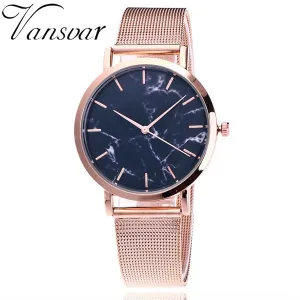 Vansvar Brand Fashion Silver Gold Mesh Band Creative Marble Wrist