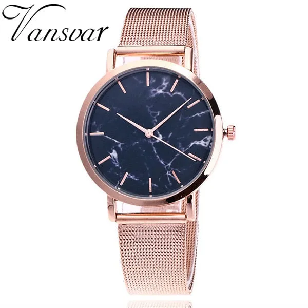 Vansvar Brand Fashion Silver Gold Mesh Band Creative Marble Wrist