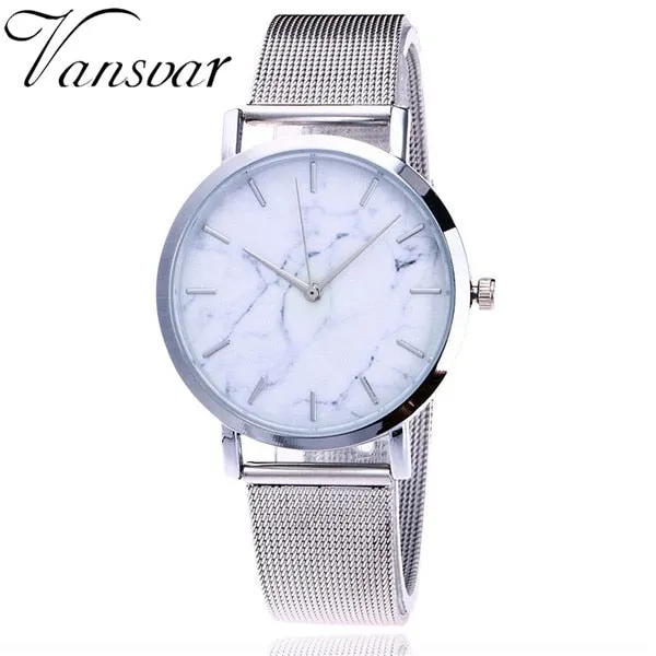 Vansvar Brand Fashion Silver Gold Mesh Band Creative Marble Wrist