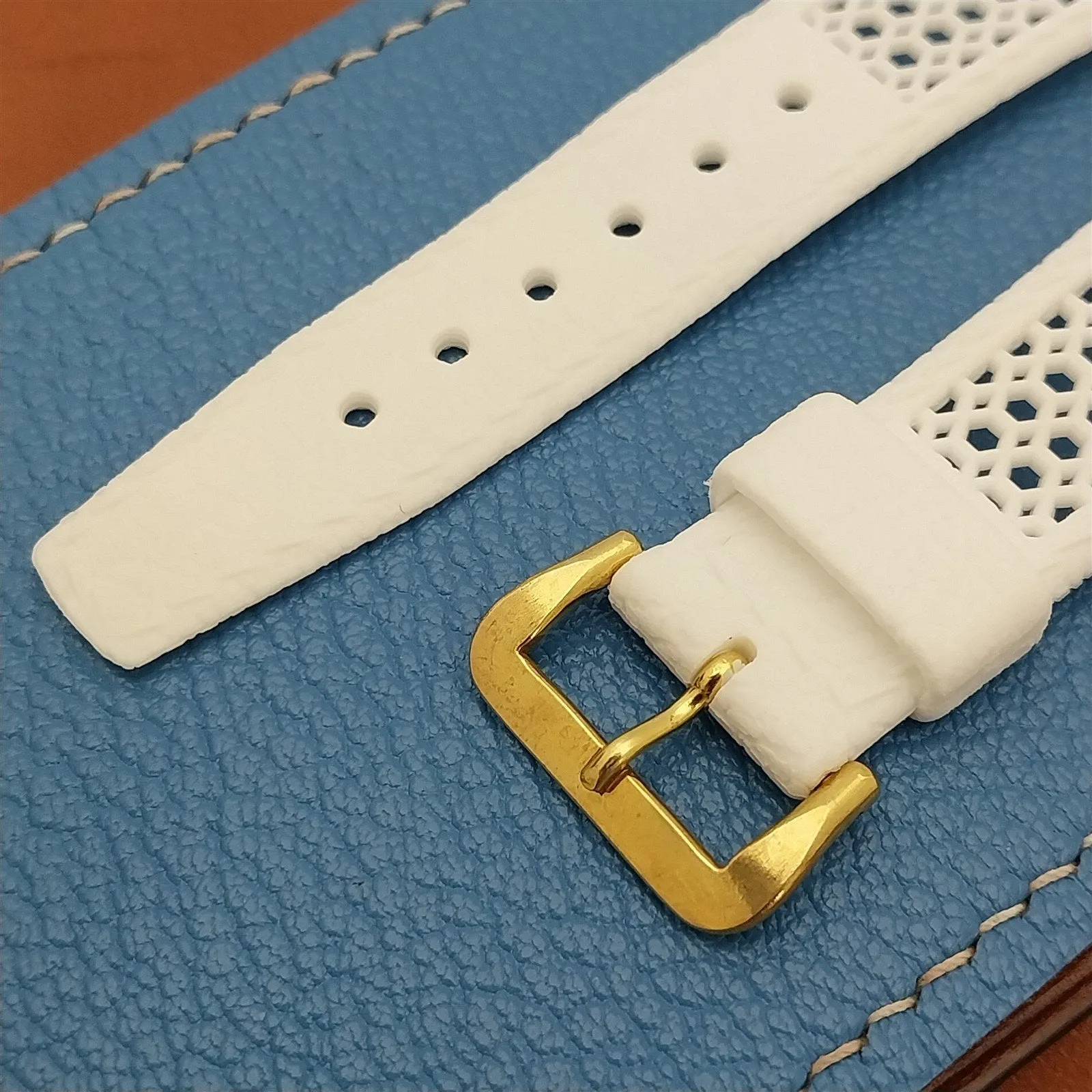 Vintage 18mm Flared Rally White & Gold-Tone Buckle Swiss 1970s Unused Watch Band