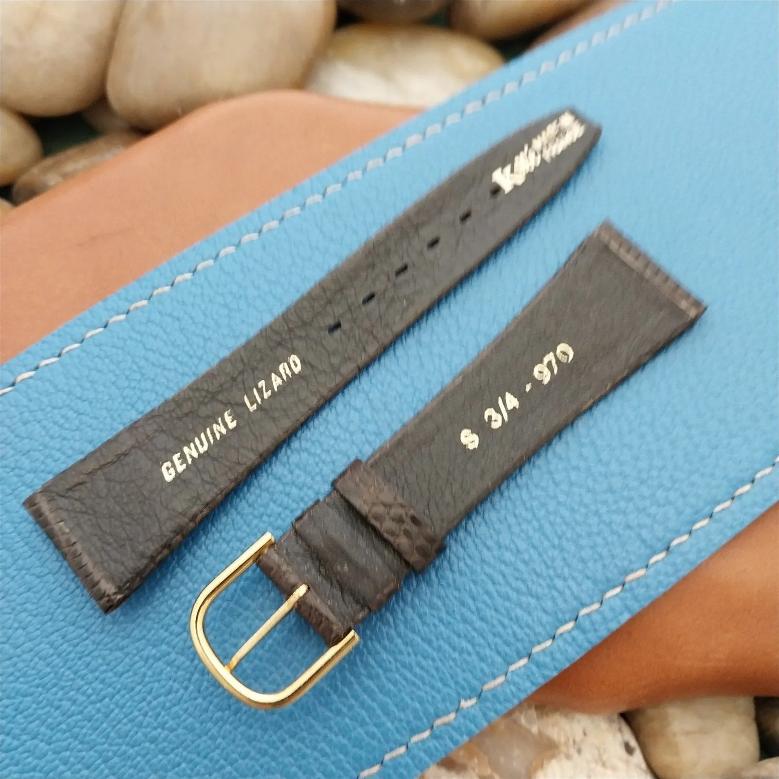 Vintage 19mm Short Kalbe France Brown Classic Tapered Lizard 1970s Watch Band