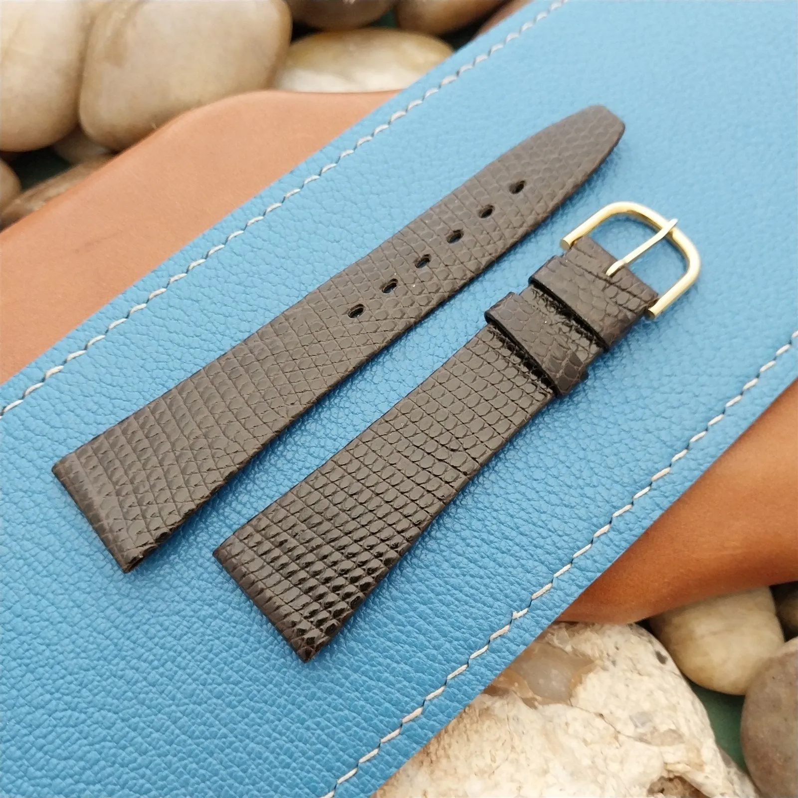 Vintage 19mm Short Kalbe France Brown Classic Tapered Lizard 1970s Watch Band