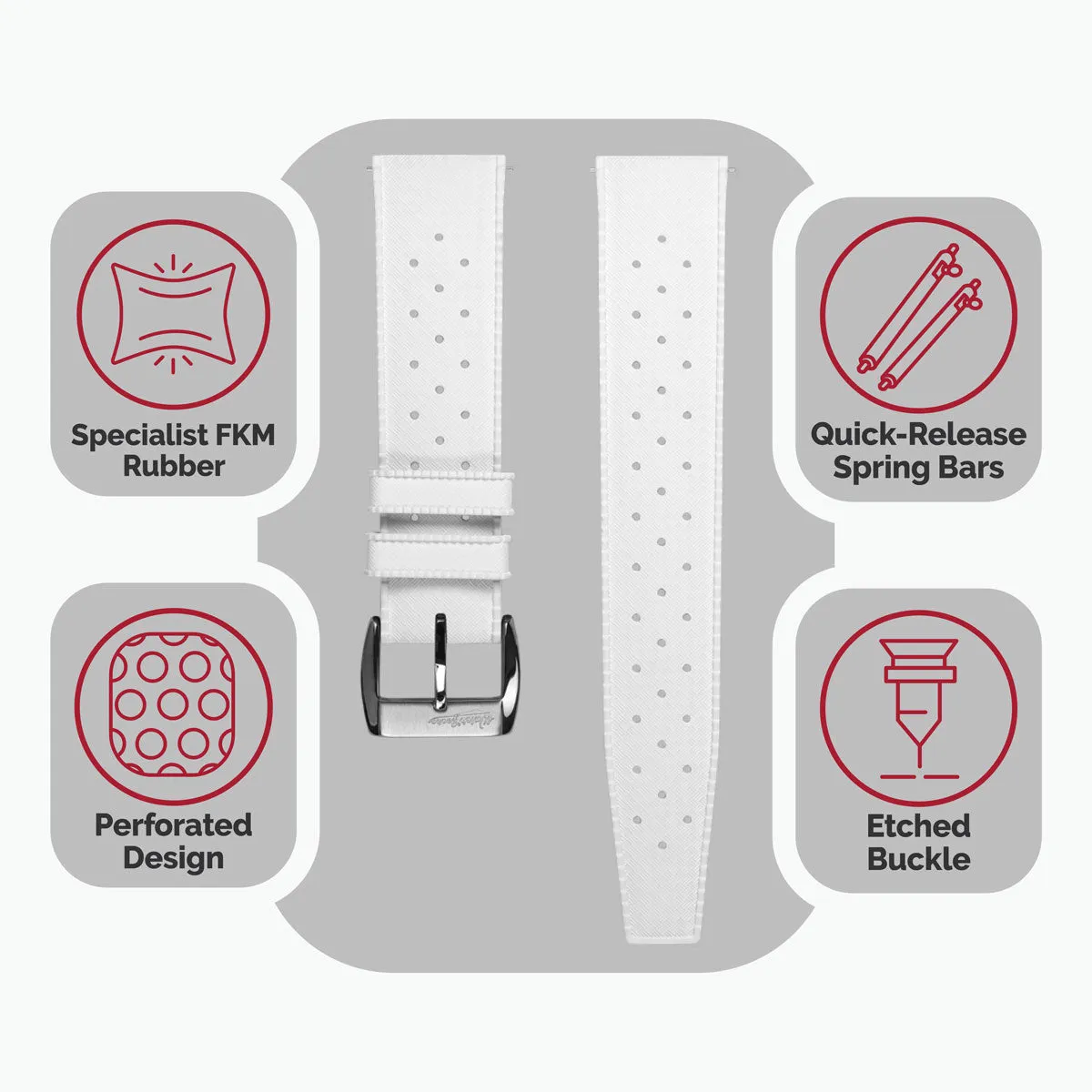 Vintage Style Perforated Rubber Watch Strap - White