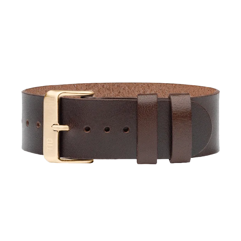 Walnut Leather Strap with Black / Steel / Gold Buckle
