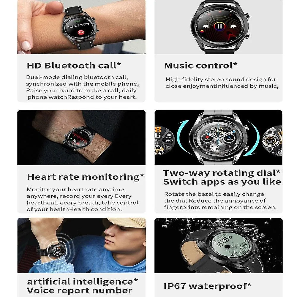 Watches watch men rotating bezel screen bluetooth call music player phone watch smart watches black