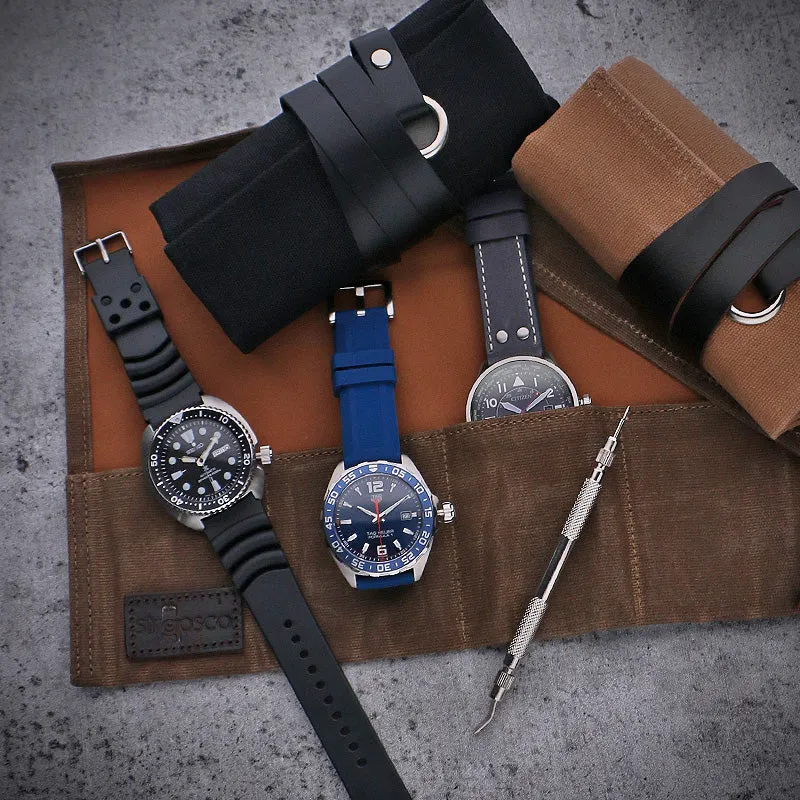 Waxed Canvas Watch Roll for 5 Watches