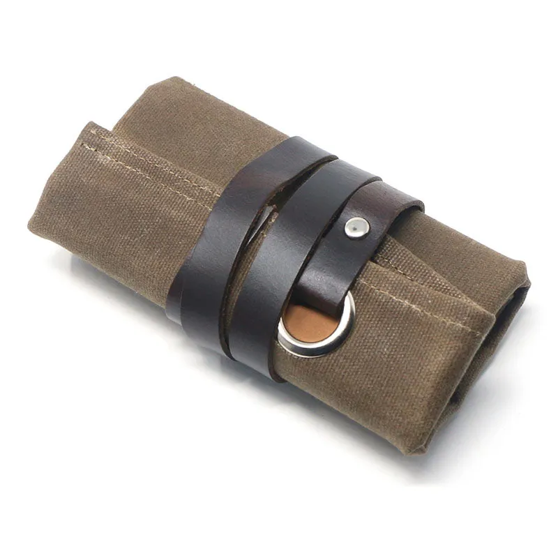 Waxed Canvas Watch Roll for 5 Watches