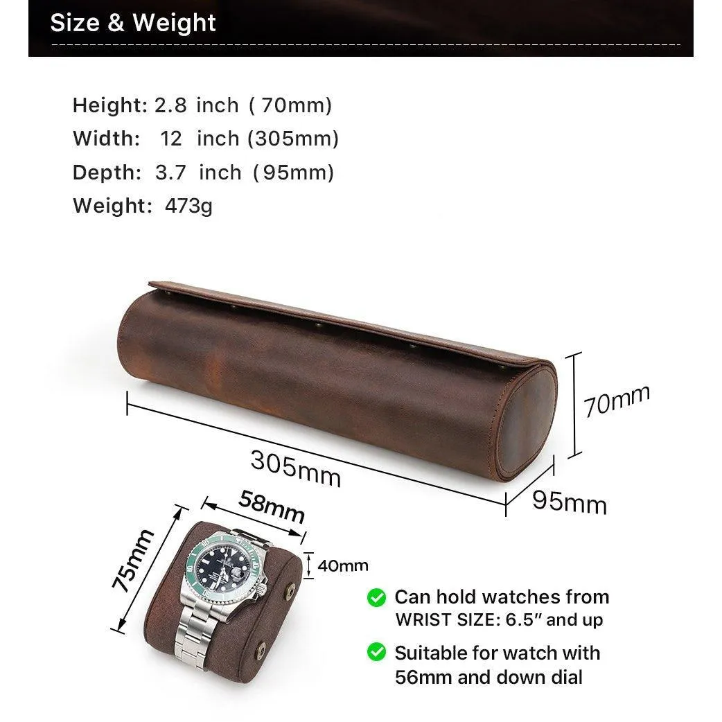 Woosir Leather Watch Roll Case for 4 Watches