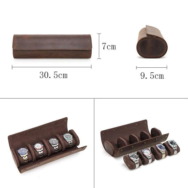 Woosir Leather Watch Roll Case for 4 Watches