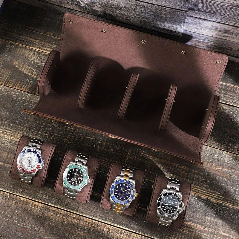 Woosir Leather Watch Roll Case for 4 Watches
